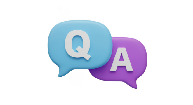 3d Q and A speech bubbles isolated on transparent background