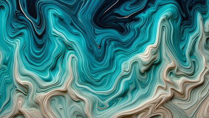 Obraz premium Abstract teal and white swirling fluid art with earthy tones