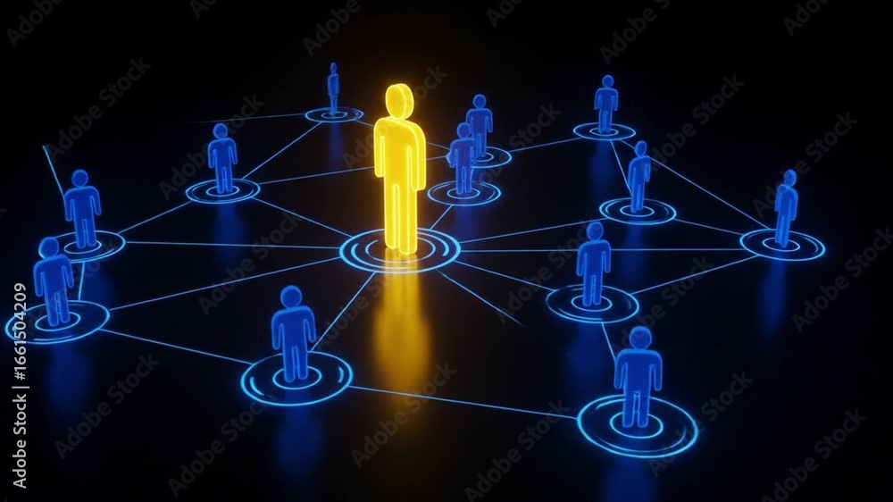 Aufkleber visualizing network connection with glowing figures on black background
