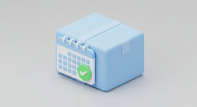 Scheduled delivery notification symbolized by pastel package and calendar icon