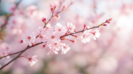 Fototapeta premium Delicate Pink Cherry Blossoms Branch Close-up