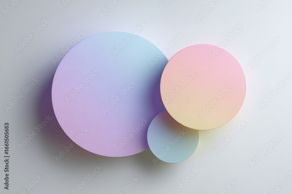 Poster three pastel-colored circles layered on a white background. soft gradients transition across the cir
