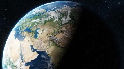 Rotating Earth from Space View Showing Asia Continent - Powered by Adobe