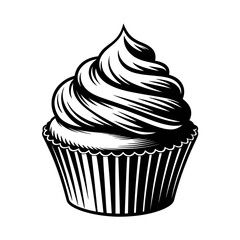 Delicious Cupcake with Swirled Frosting an Enticing Black and White Illustration for Food Lovers and Baking Enthusiasts