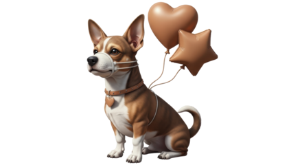 Isolated Dog Wearing Mask Holding Balloons