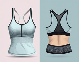 A plain sports bra mockup with front and back views. Perfect for activewear, fitness fashion, and sports brand designs.