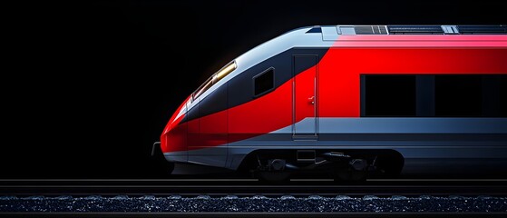 Modern electric passenger train side view vibrant red grey livery isolated black background high speed rail transport contemporary aerodynamic design fast travel