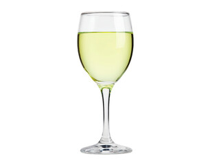 Wine glass clear stemware filled with white wine isolated on transparent background elegant reflective celebratory sophisticated minimal refreshing