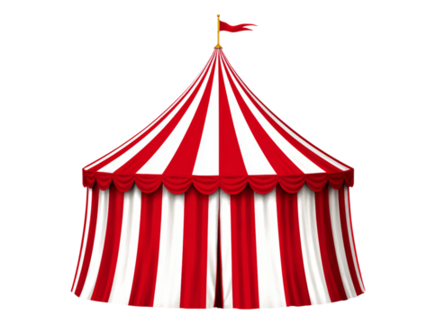 Classic red and white striped circus tent big top, Isolated On Transparent Background