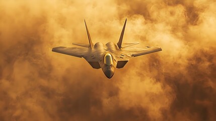 Fifth generation stealth fighter jet soaring through fog head on low angle military aircraft advanced technology air dominance chinese air force concept power (Aircraft)