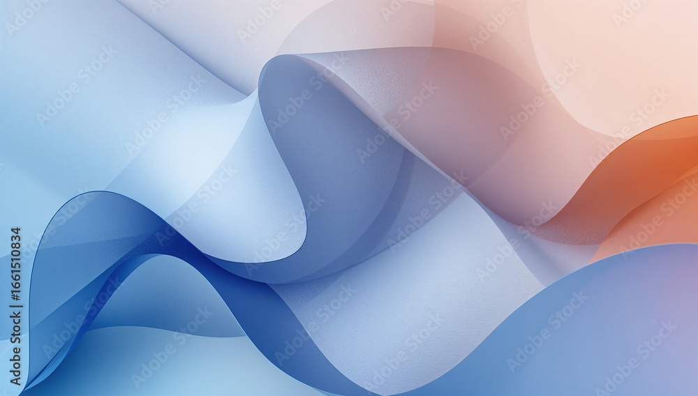 Poster abstract flowing blue and orange gradient waves with soft textures and smooth curves in a modern art