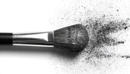 Close-up of makeup brush with scattered dark powder