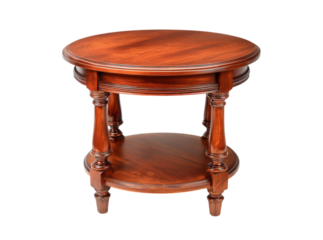 Elegant mahogany round two tier side table classic design, Isolated On Transparent Background