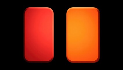 Two rectangular buttons, vibrant red and orange, on a black background.  They are slightly raised, showing a smooth gradient