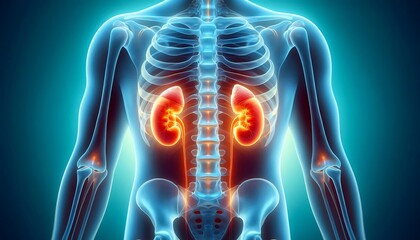 3D Illustration Human Kidneys Anatomy Structure with Kidney Disease Concept