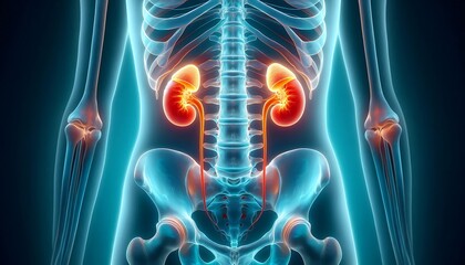 3D Illustration Human Kidneys Anatomy Structure with Kidney Disease Concept