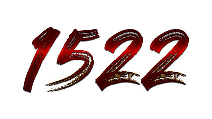 3D blood red number design of 1522 on white background.