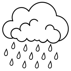 Rainy weather forecast  rainy cloud with falling raindrops icon line airt vactor outline Illustrations on white background.