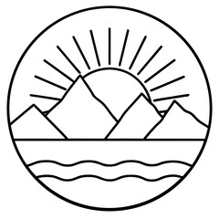 Sunrise over the mountain icon line airt vactor outline Illustrations on white background.