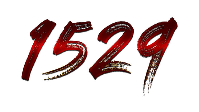 3D blood red number design of 1529 on white background.