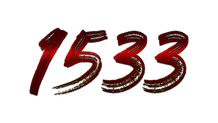 3D blood red number design of 1533 on white background.