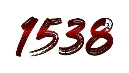 3D blood red number design of 1538 on white background.