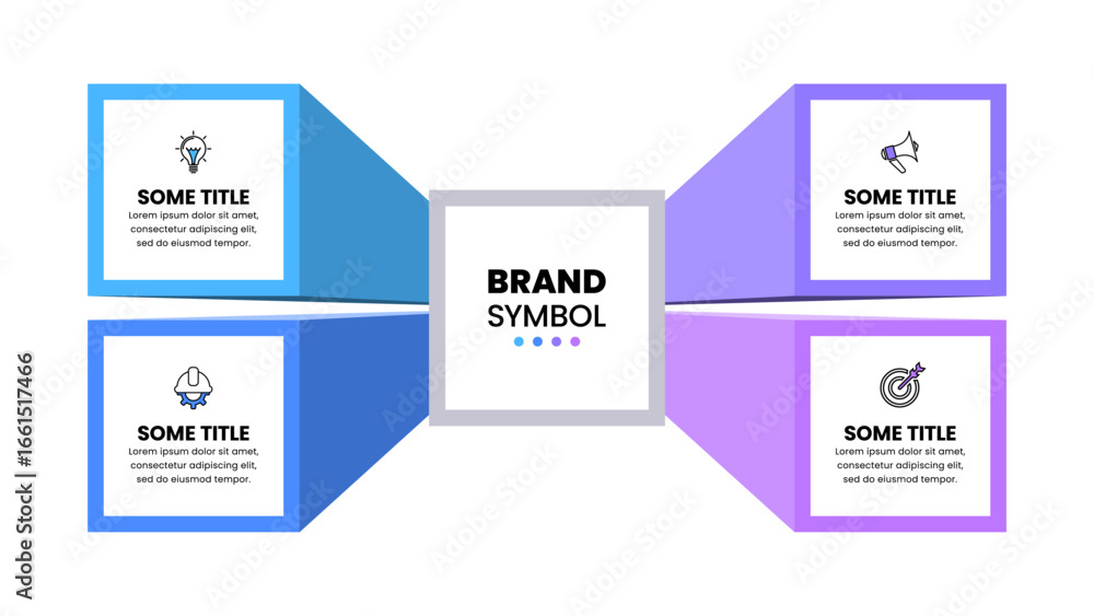 Poster infographic template. 4 square columns with icons and text