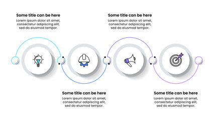 Infographic template. 4 connected circles in a row with icons