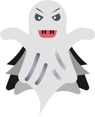 vector, Cartoon ghost with angry expression and black cape design  