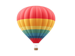 Naklejka premium Colorful hot air balloon with red yellow green and blue stripes isolated on transparency background symbolizing adventure freedom and travel with cheerful uplifting mood