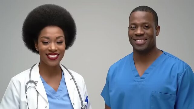 Smiling African American Doctor and Nurse Team Portrait