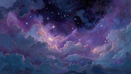 Cosmic clouds, starry night sky