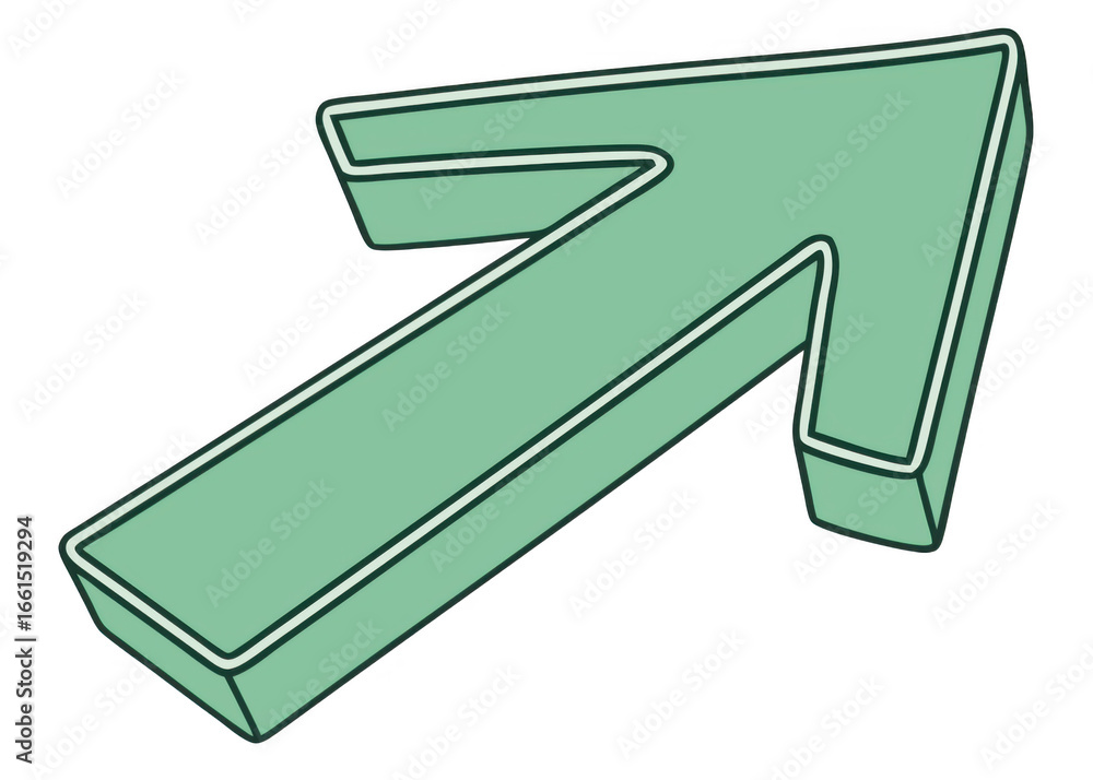 Poster a 3d light green arrow pointing upwards and to the right isolated on transparent background