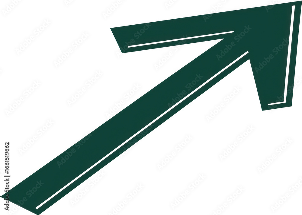 Poster dark green arrow pointing up and to the right isolated on transparent background
