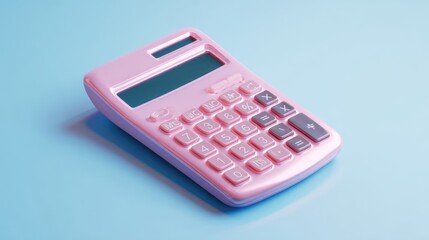 The pink calculator on a bright pastel background for stylish office use.