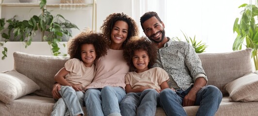 The cheerful family enjoying quality time together on a cozy couch.