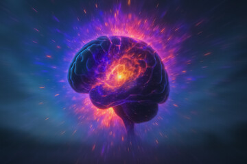 Mind Spark: An artistic depiction of the human brain, radiating vibrant energy and capturing the essence of innovation and intellectual power.
