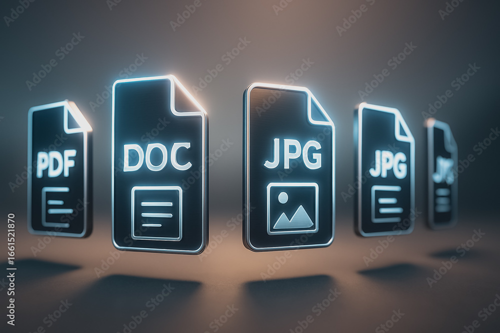 Poster document icons: a minimalist image showcasing document icons, each representing a different file for