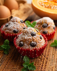 Pumpkin Chocolate Chip Muffins. A traditional fall recipe with fresh pumpkin, eggs, and flour.
