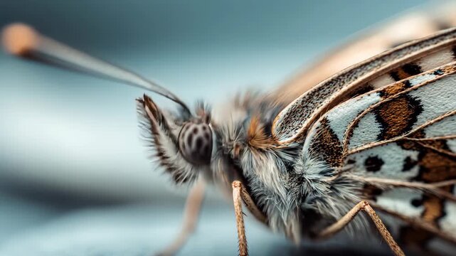A Cinematic Macro Journey Exploring the Intricate Details of a Butterfly's Body and Wings