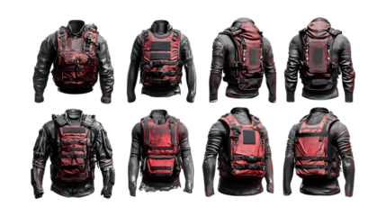Tactical Vests Red  Black Protective Gear Collection  Multiple Views