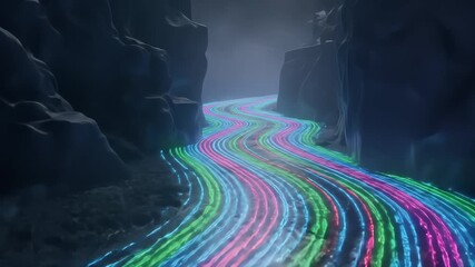 Neon River in a Dark Canyon: Digital Art - Powered by Adobe