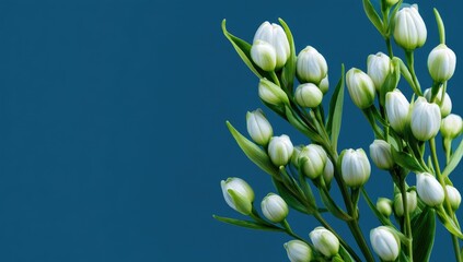 Obraz premium Delicate white flower buds against deep teal