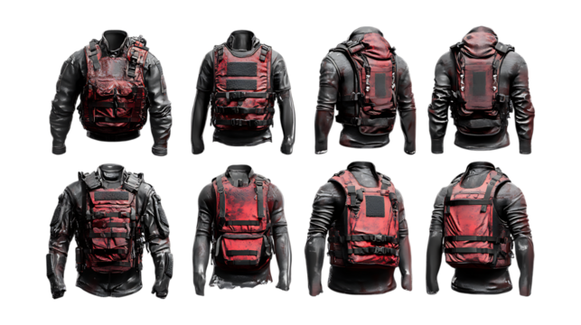 Tactical Vests Red  Black Protective Gear Collection  Multiple Views
