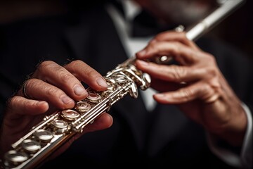 A flute wizard dances fingers on keys, glowing metal shines like moonlight's kiss.