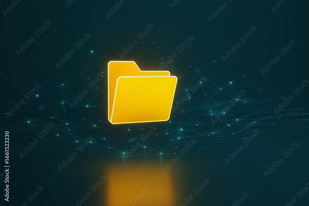 Poster digital archive: the iconic folder symbol signifies the very heart of digital data storage, with con