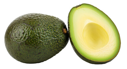 Isolated Avocadoes Whole and Halved