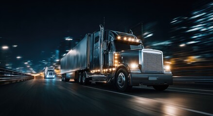 Dark night, city, truck, highway, transport