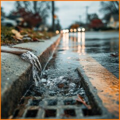 Urban storm drain overflowing