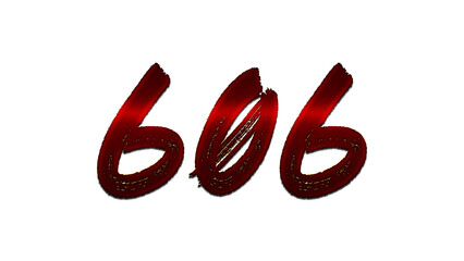 3D blood red number design of 606 on white background.
